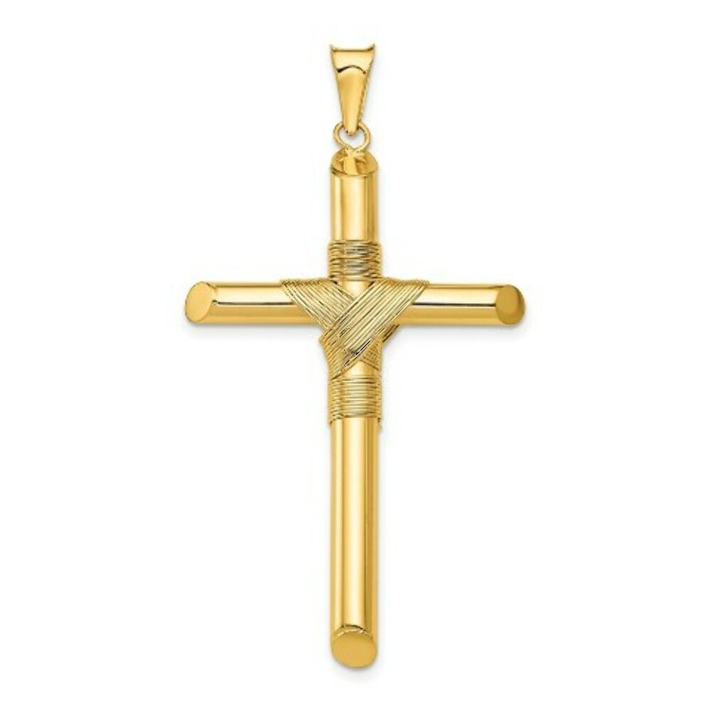 14k Yellow Gold Polished Tube Cross Pendant