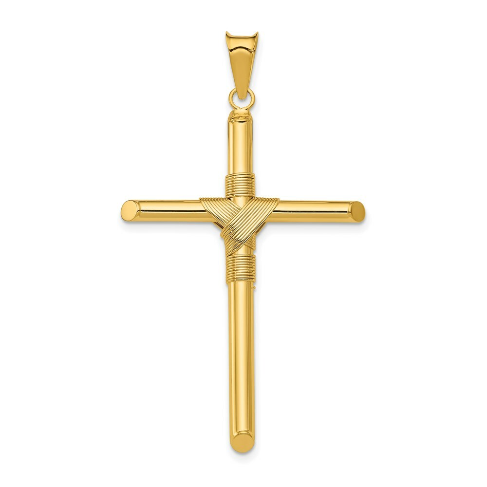 14k Yellow Gold Polished Tube Cross Pendant