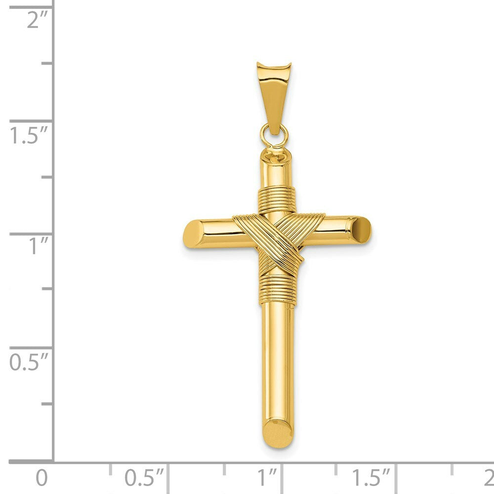 14k Yellow Gold Polished Tube Cross Pendant