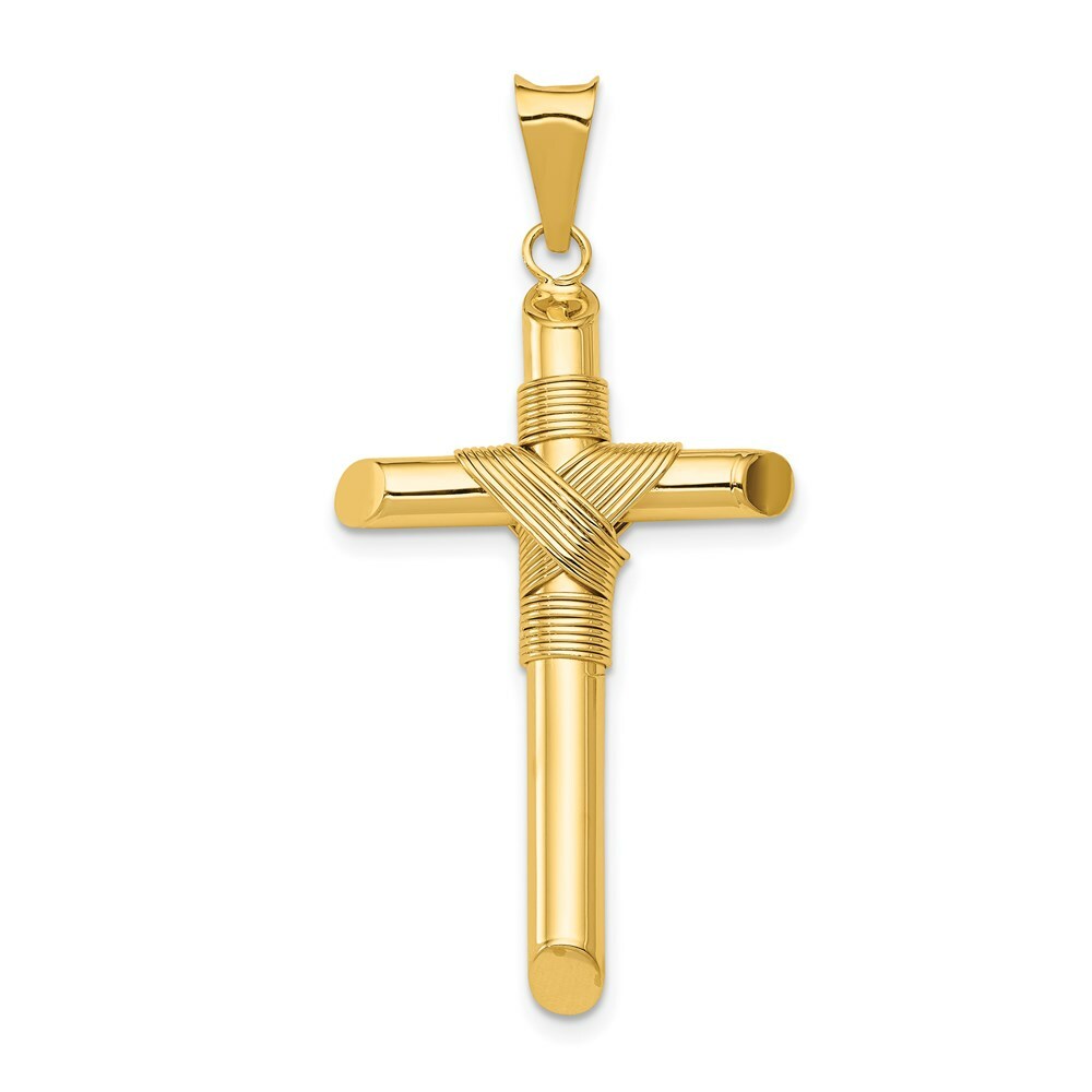 14k Yellow Gold Polished Tube Cross Pendant