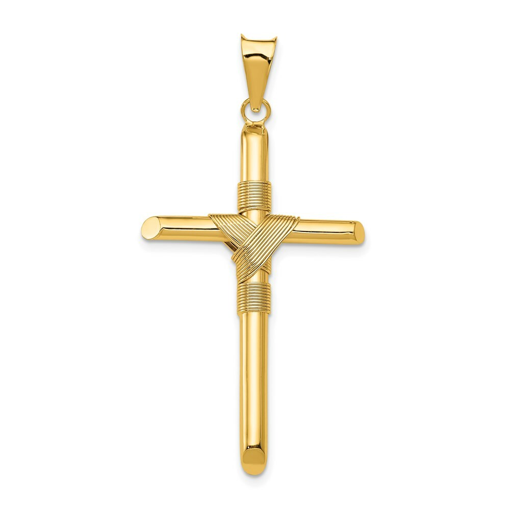 14k Yellow Gold Polished Tube Cross Pendant