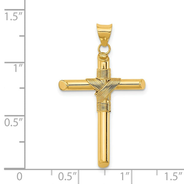 14k Yellow Gold Polished Tube Cross Pendant