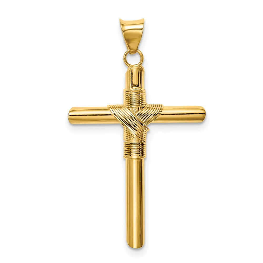 14k Yellow Gold Polished Tube Cross Pendant
