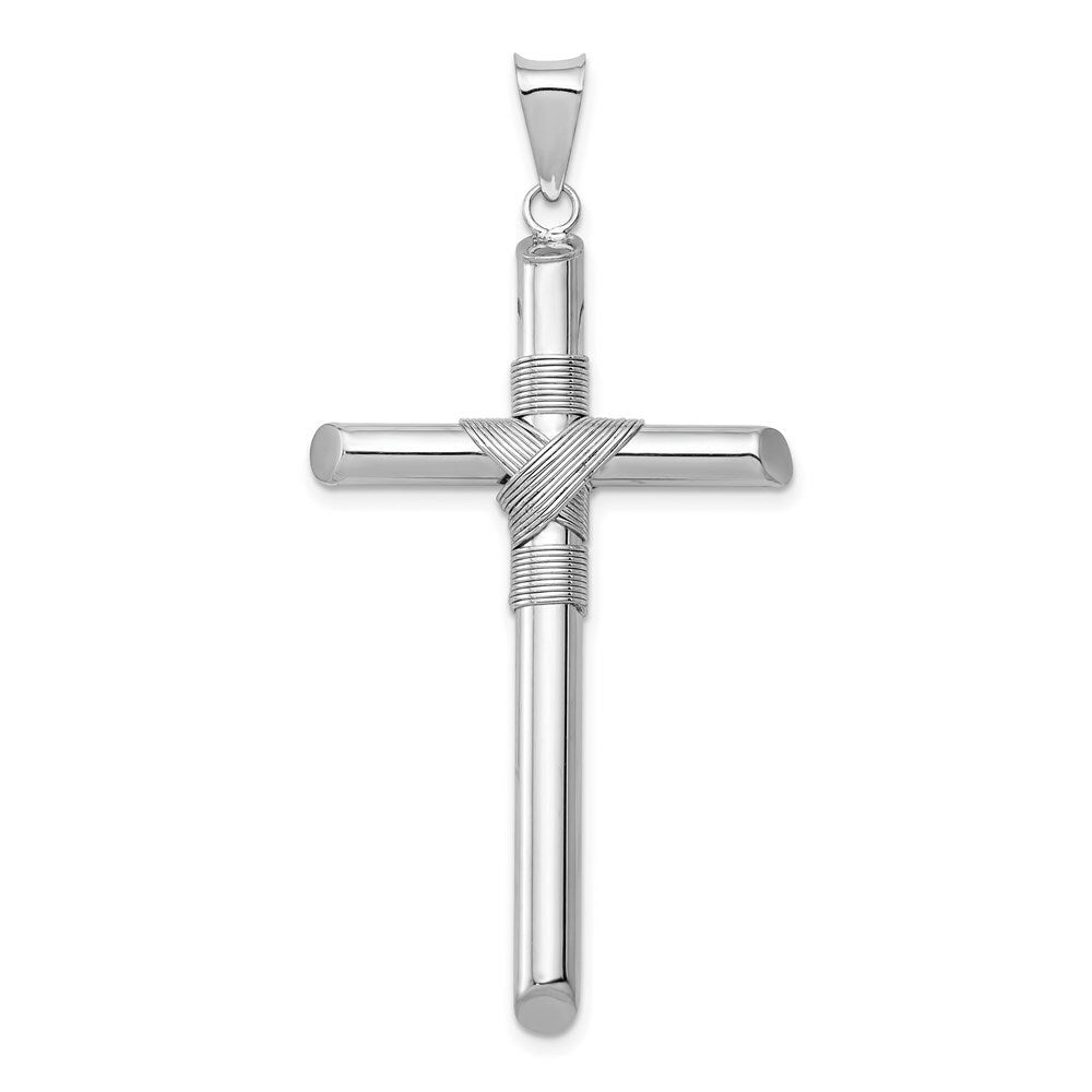 14k White Gold Polished Tube Cross Pendant