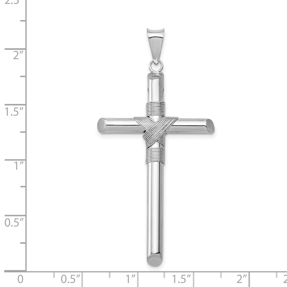 14k White Gold Polished Tube Cross Pendant