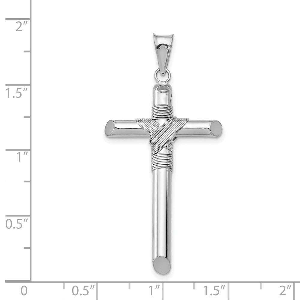 14k White Gold Polished Tube Cross Pendant