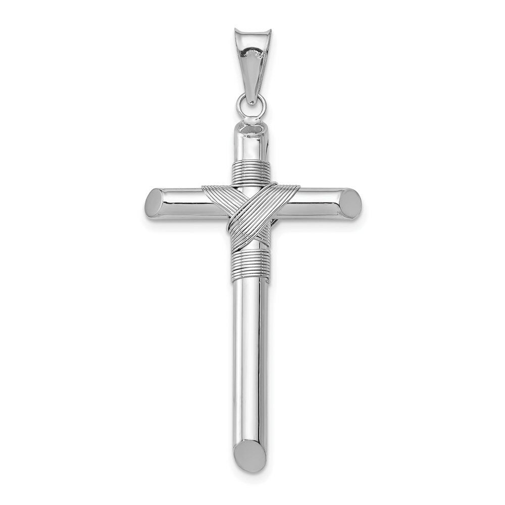 14k White Gold Polished Tube Cross Pendant