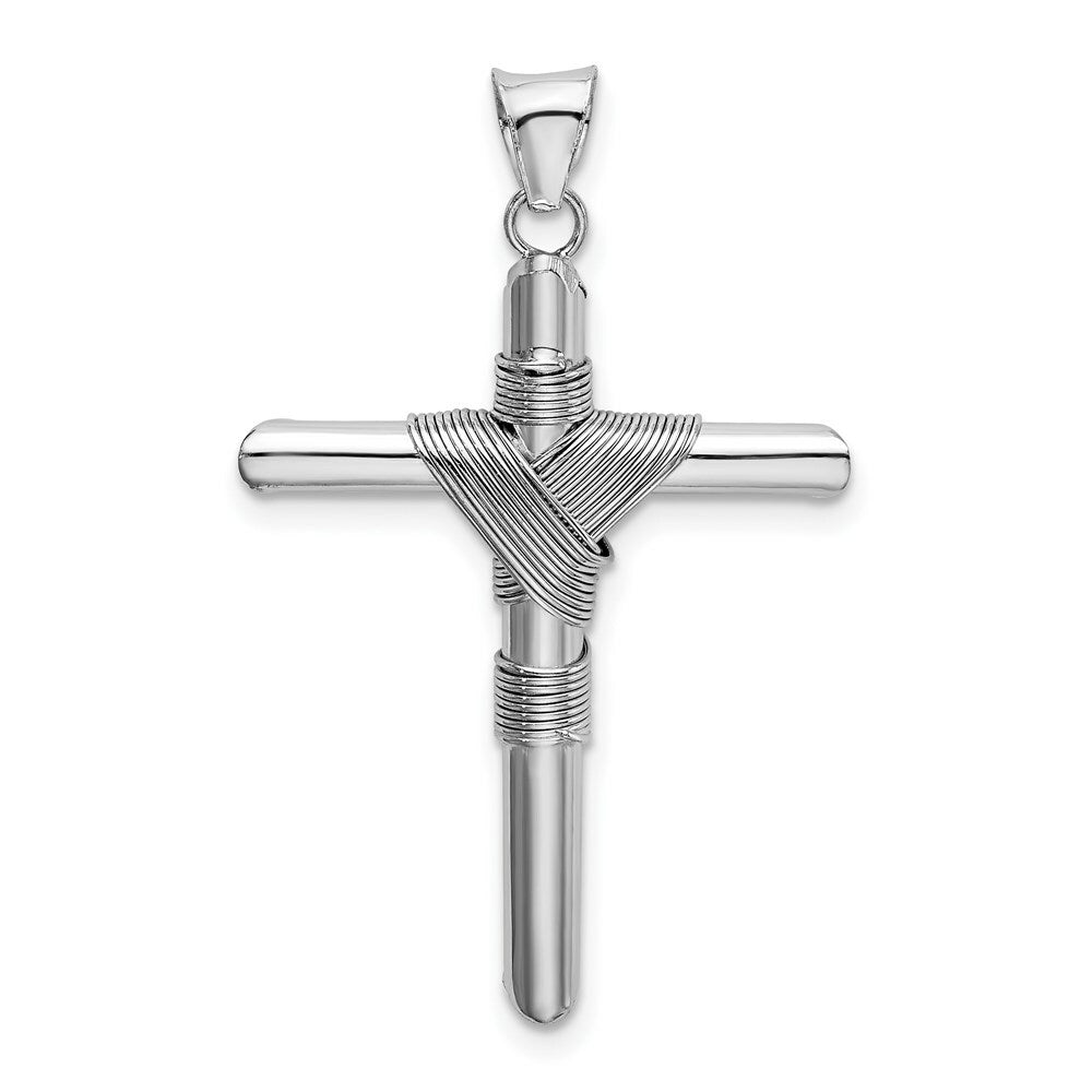 14k White Gold Polished Tube Cross Pendant