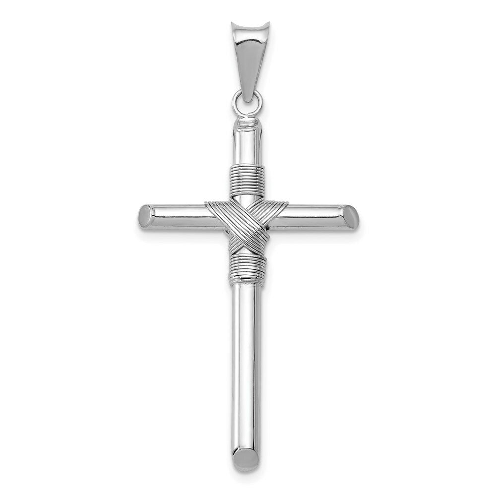 14k White Gold Polished Tube Cross Pendant