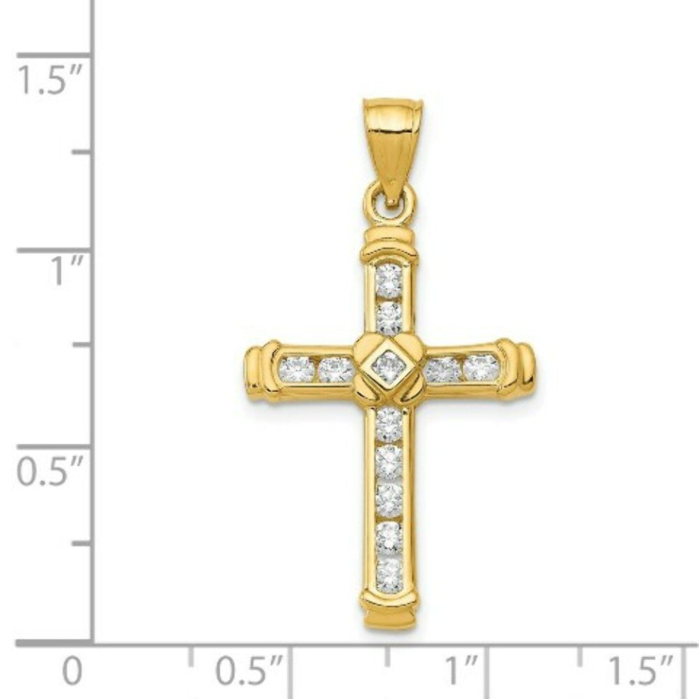 14k Yellow Gold CZ Cross Pendant