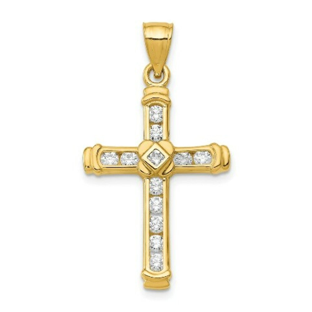 14k Yellow Gold CZ Cross Pendant