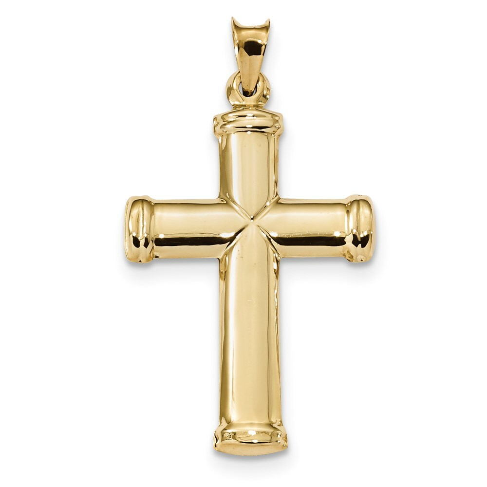 14k Yellow Gold Polished Stamping Cross Pendant