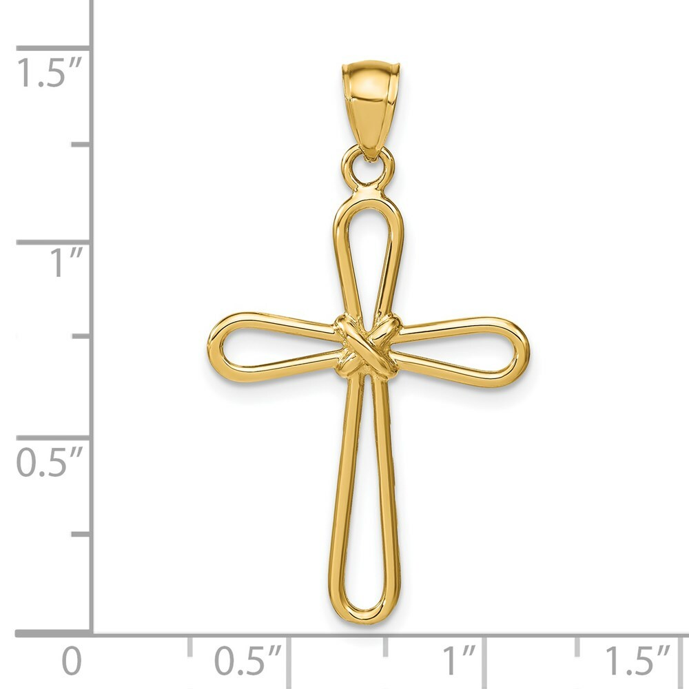 14k Yellow Gold Polished Rounded Cross w/-X- Center Pendant