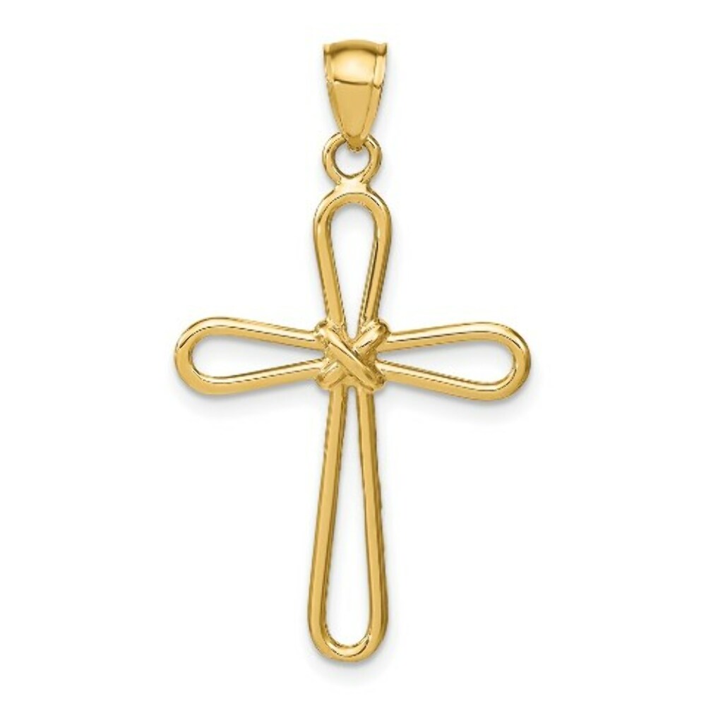 14k Yellow Gold Polished Rounded Cross w/-X- Center Pendant