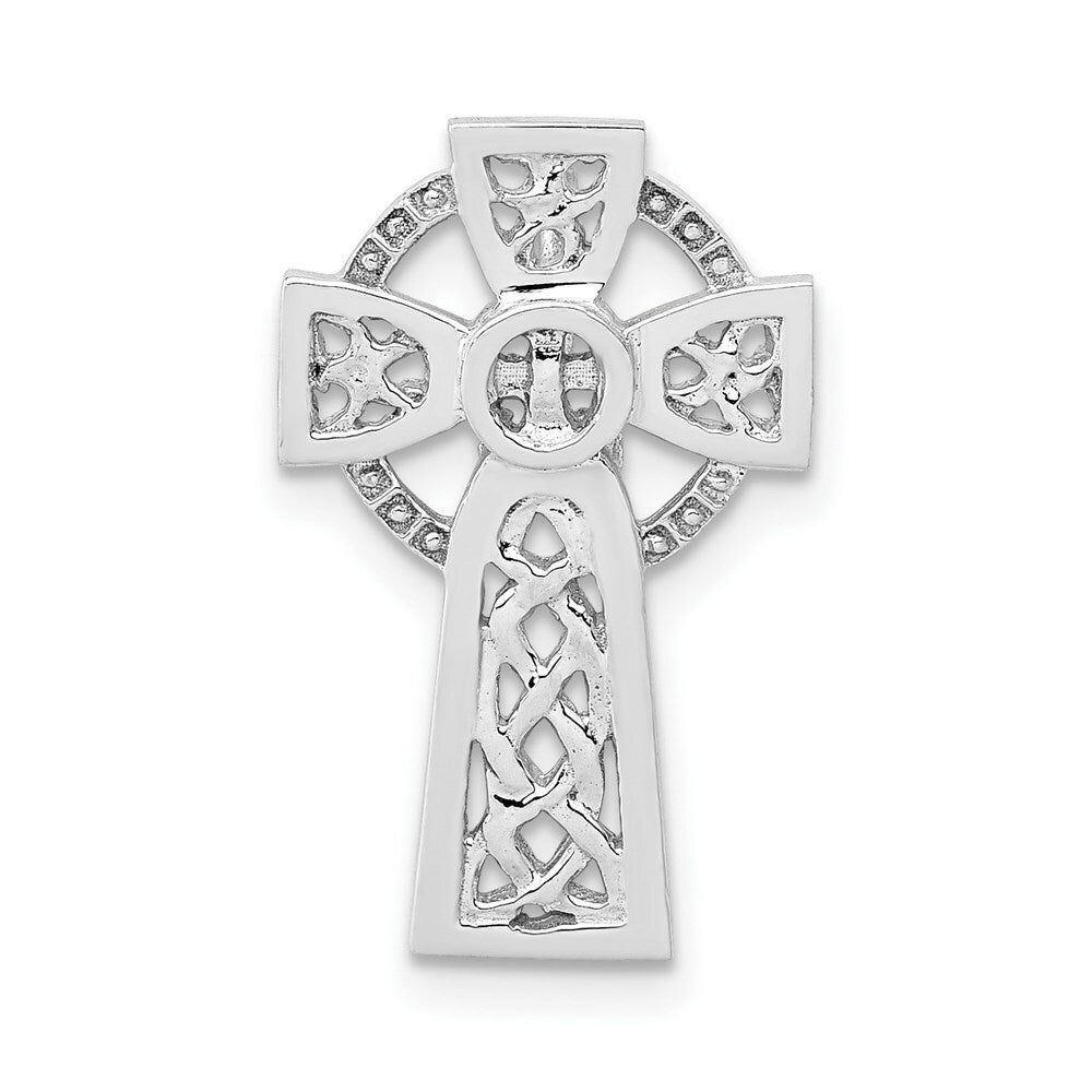 14k White Gold Polished Celtic Cross Chain Slide