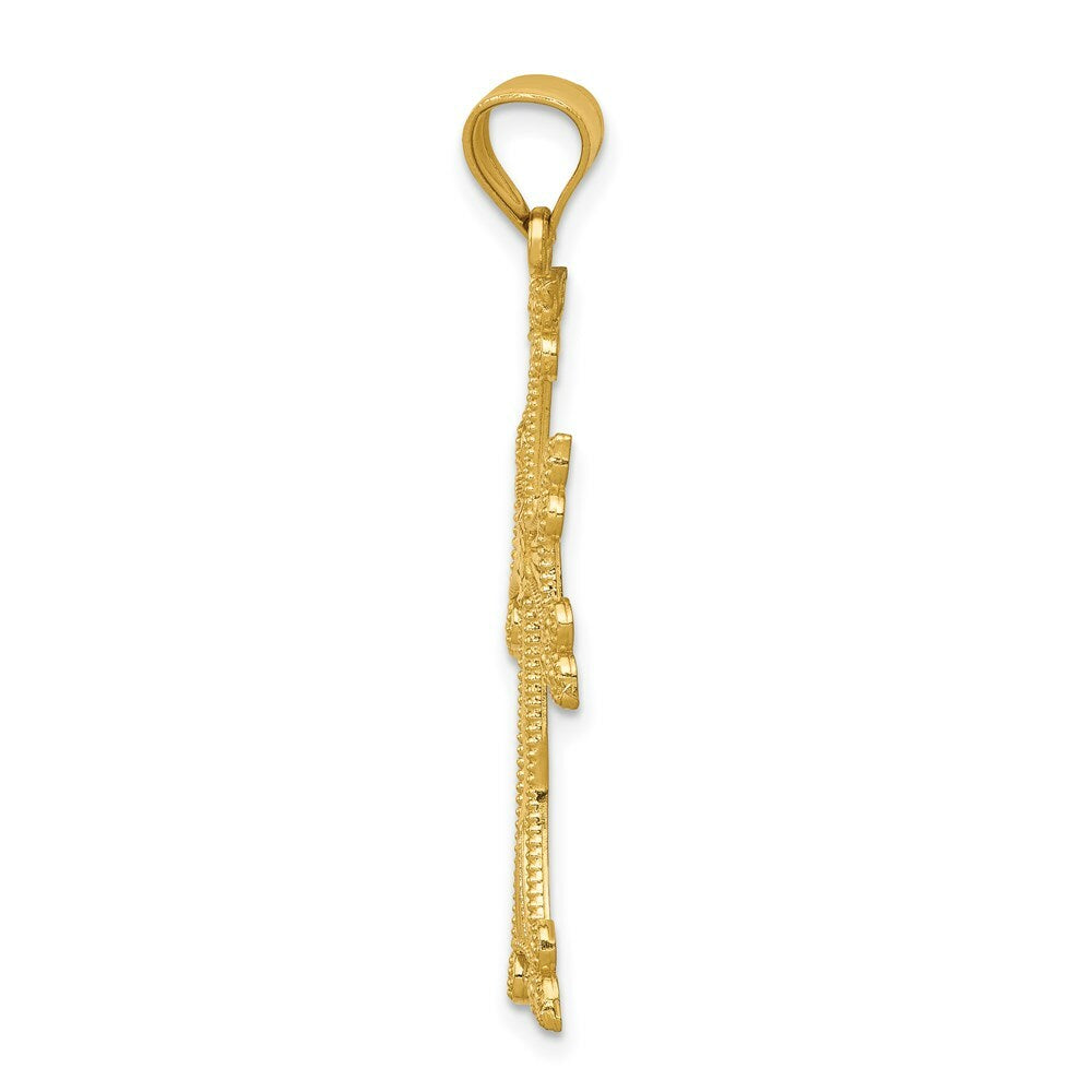 14k Yellow Gold Diamond-cut Fancy Cross Pendant