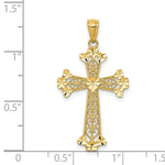 Load image into Gallery viewer, 14K Yellow Gold Diamond-cut Polished Filigree Hearts Cross Pendant
