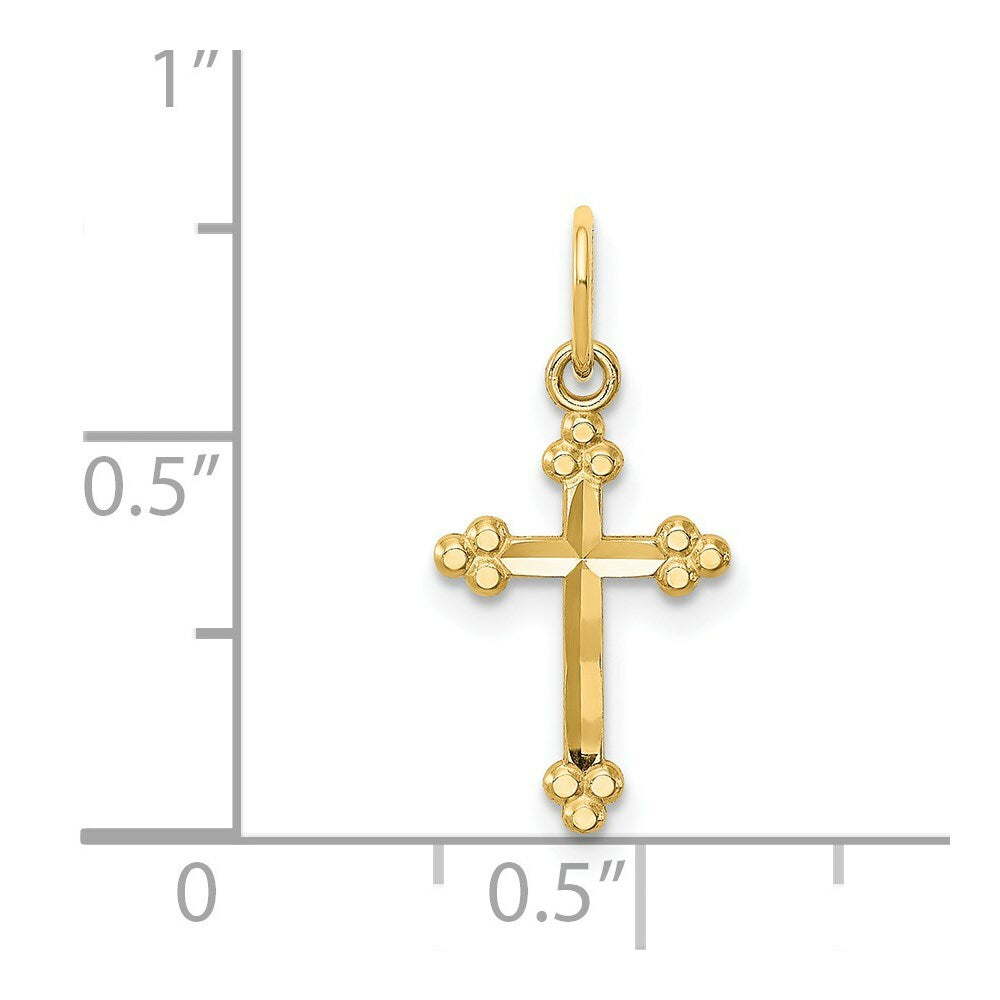 14K Yellow Gold Small Diamond-cut Budded Cross Pendant