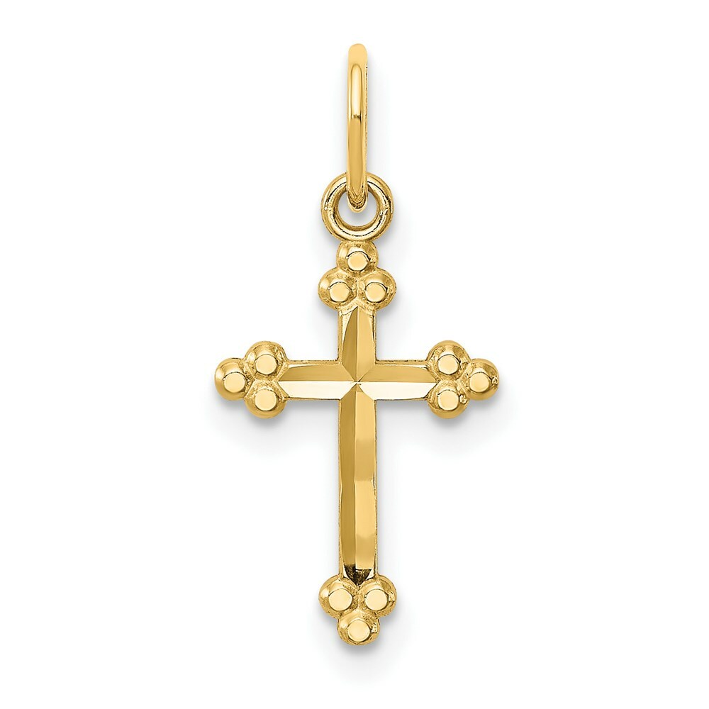 14K Yellow Gold Small Diamond-cut Budded Cross Pendant