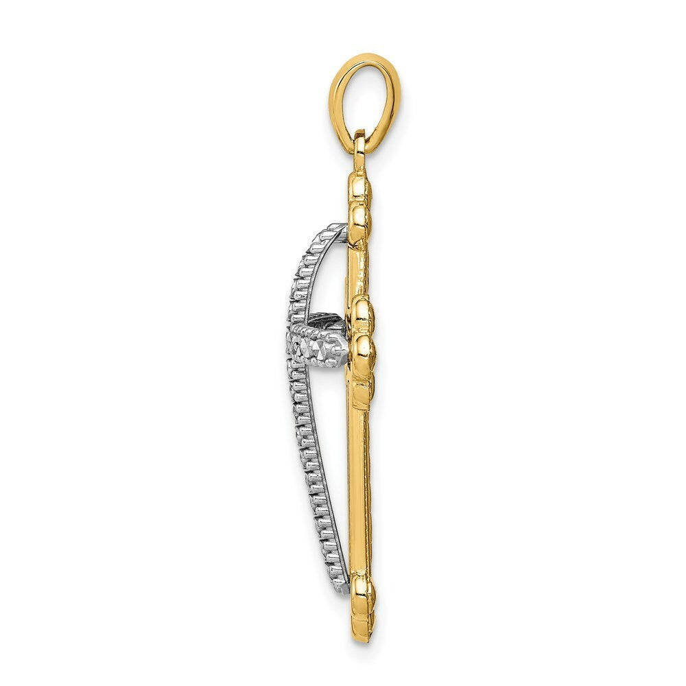 14k Two Tone Gold Diamond-cut Polished 3D Cross Pendant