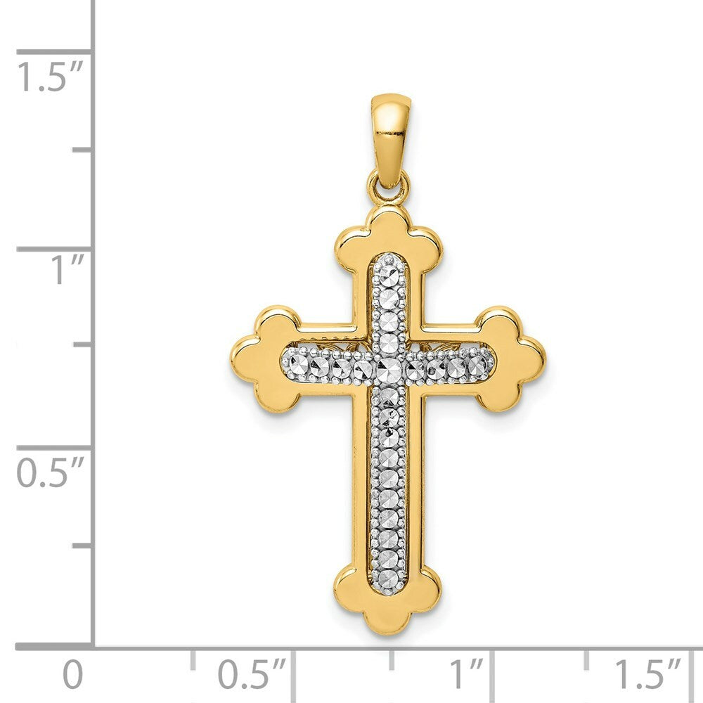 14k Two Tone Gold Diamond-cut Polished 3D Cross Pendant