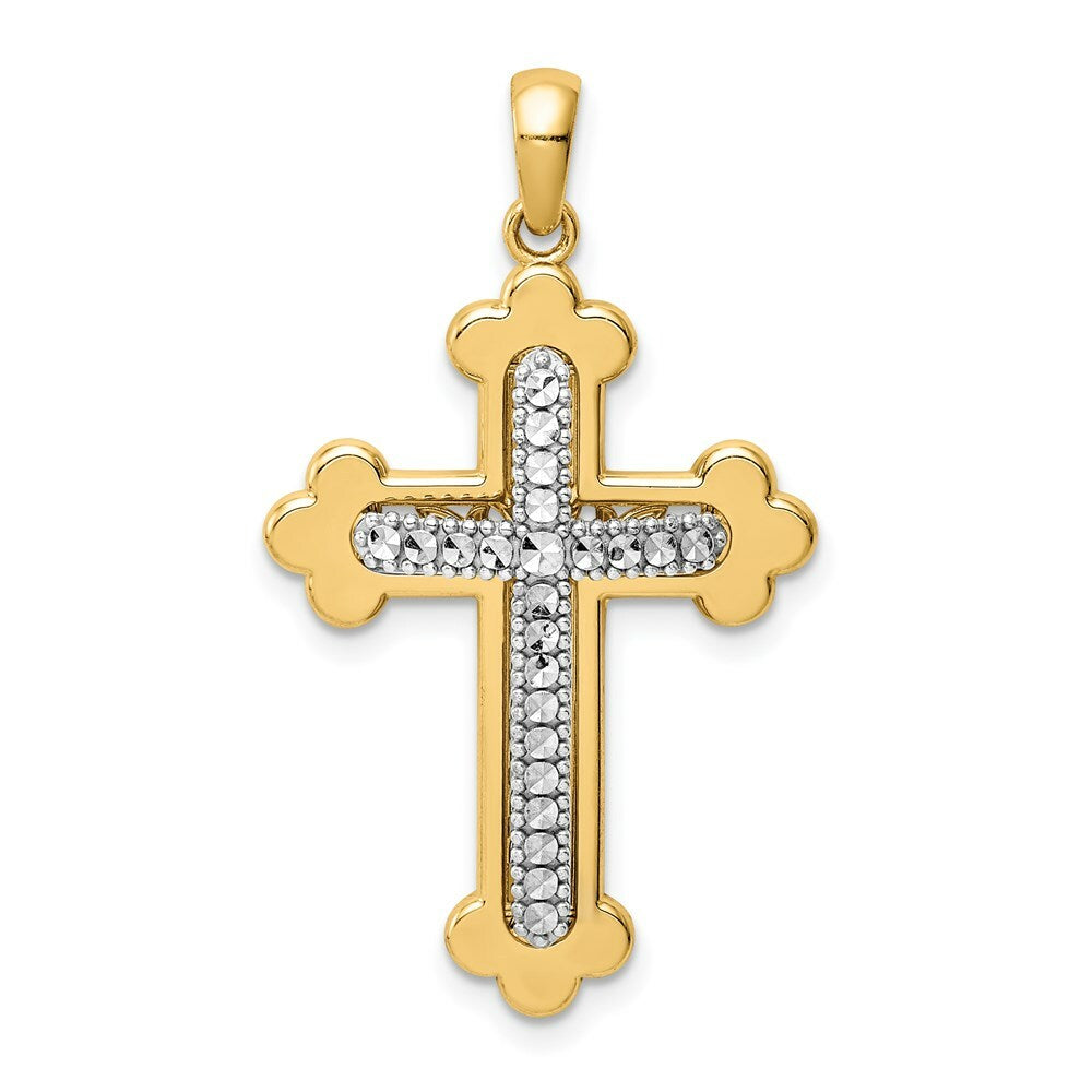 14k Two Tone Gold Diamond-cut Polished 3D Cross Pendant