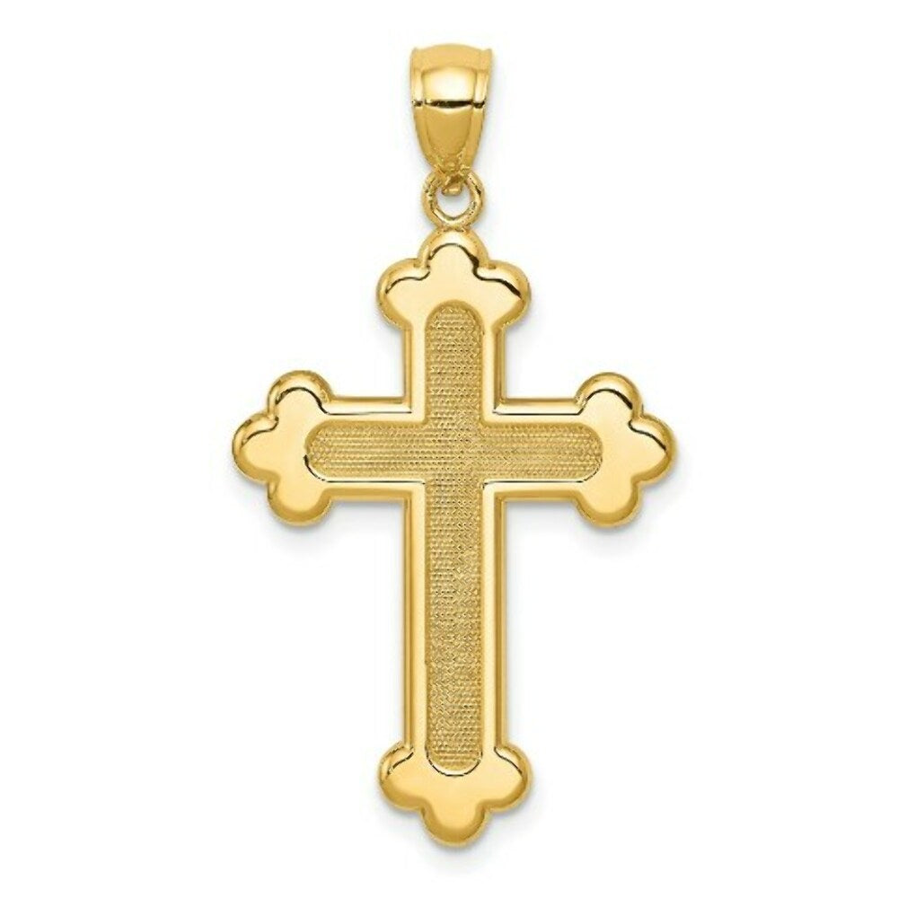14k Yellow Gold Satin & Polished Budded Cross Pendant