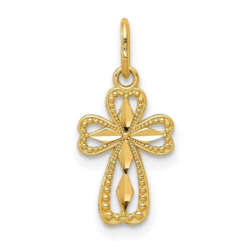 14K Yellow Gold Diamond-cut Polished Small Cross Pendant