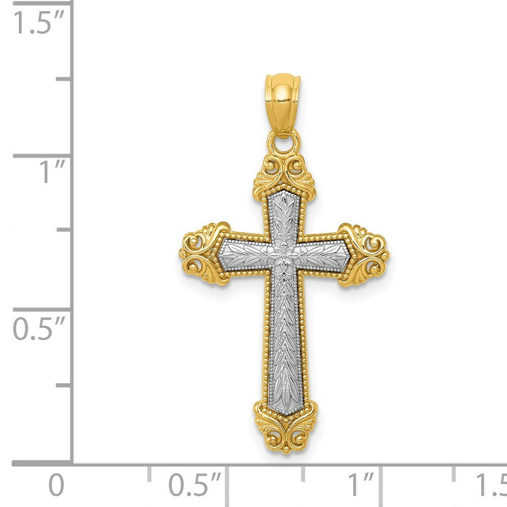 14k Two Tone Gold Polished Cross Pendant