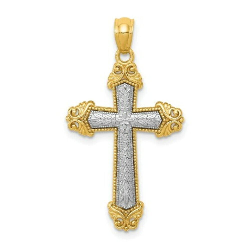 14k Two Tone Gold Polished Cross Pendant