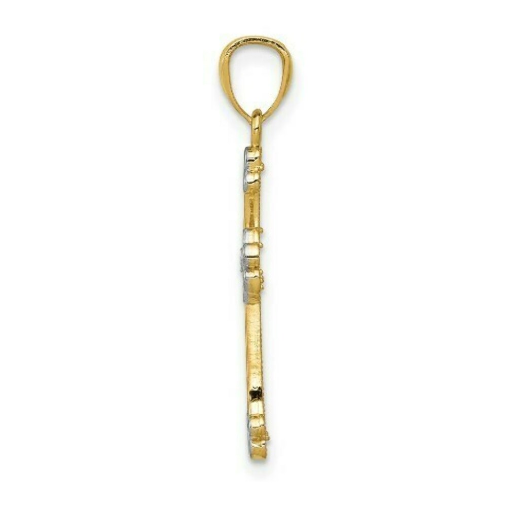 14K Two-tone Gold with Rhodium Diamond-cut Filigree Cross Pendant