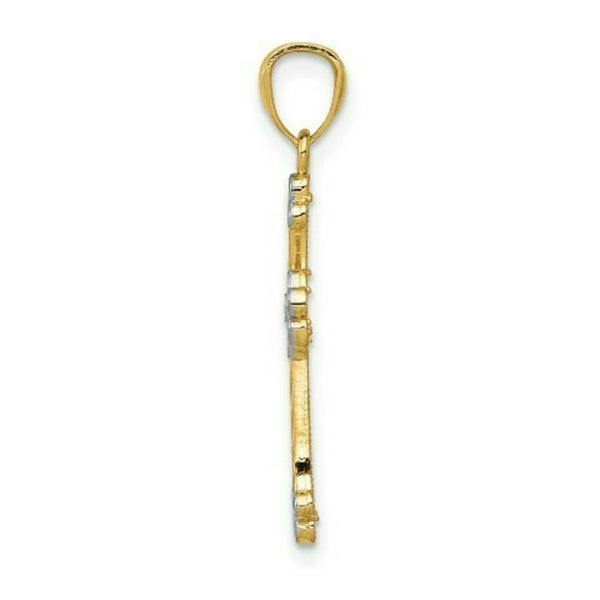 14K Two-tone Gold with Rhodium Diamond-cut Filigree Cross Pendant