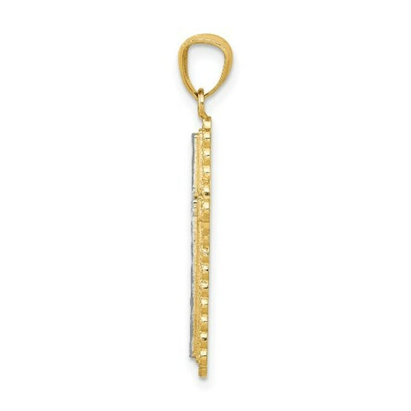 14K Two-tone Gold with Rhodium Diamond-cut Budded Cross Pendant