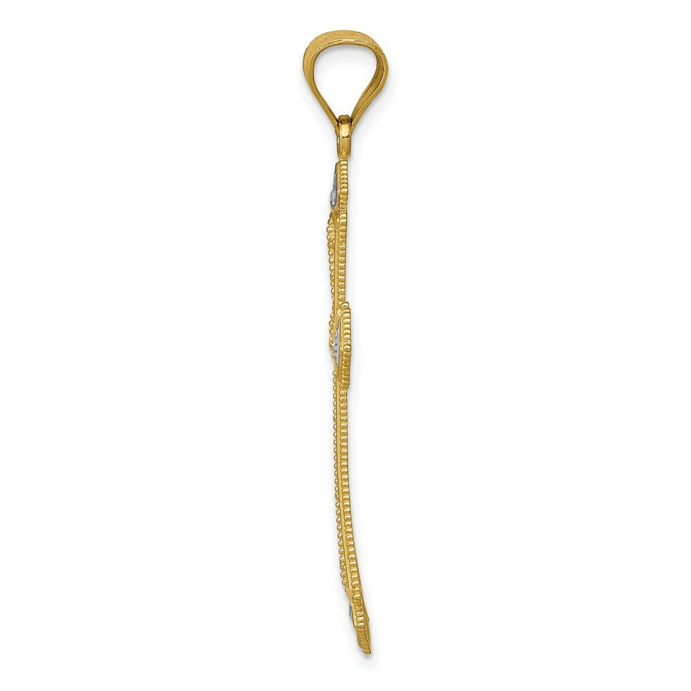 14K Two-tone Gold with Rhodium Diamond-cut Cross Pendant