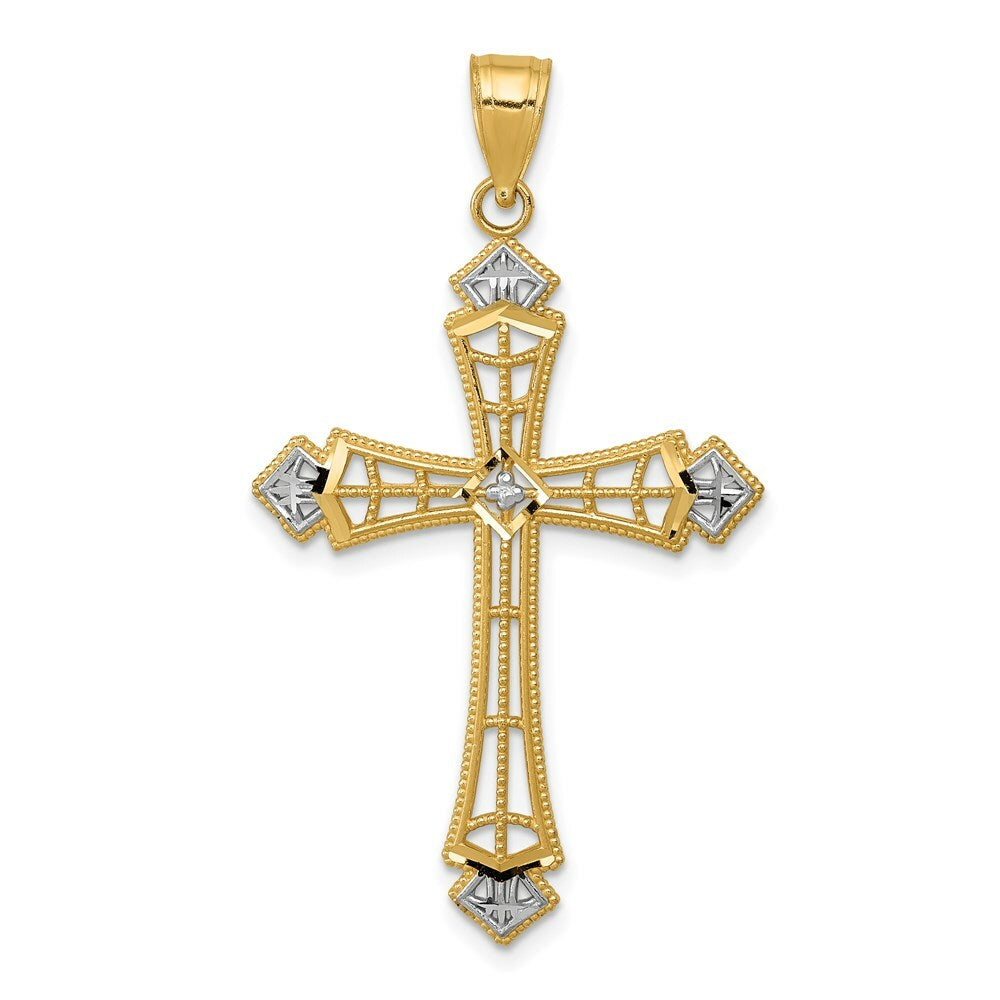 14K Two-tone Gold with Rhodium Diamond-cut Cross Pendant