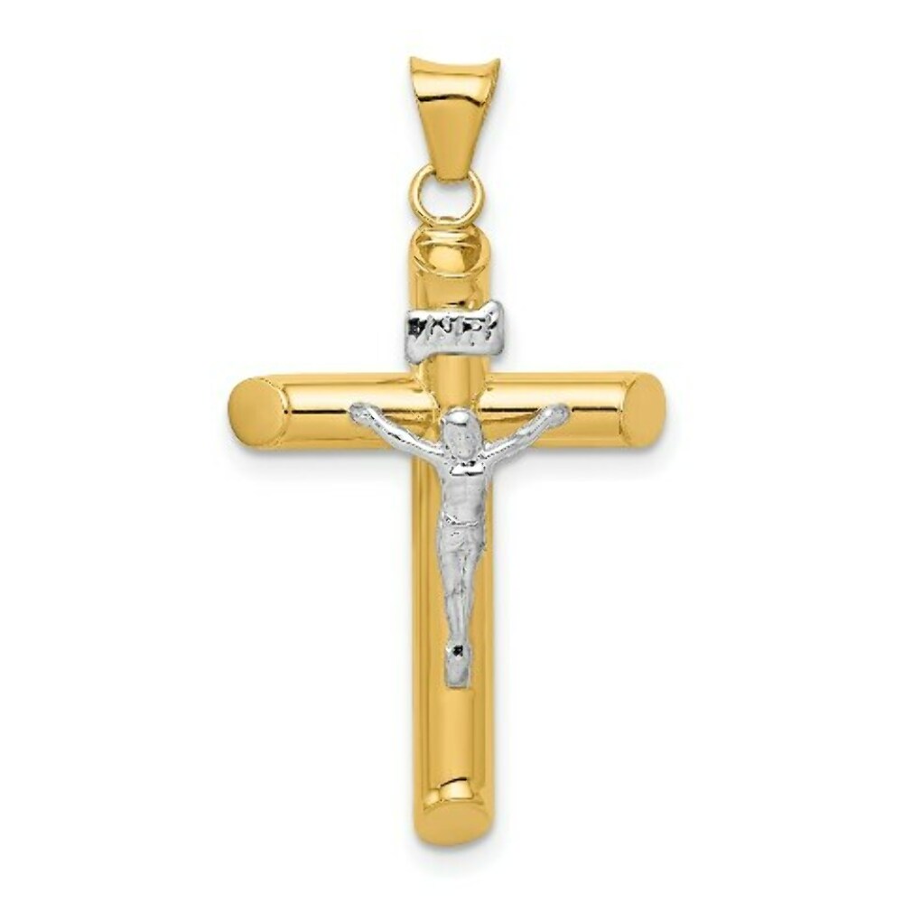 14k Two Tone Gold Polished 1" Crucifix Pendant