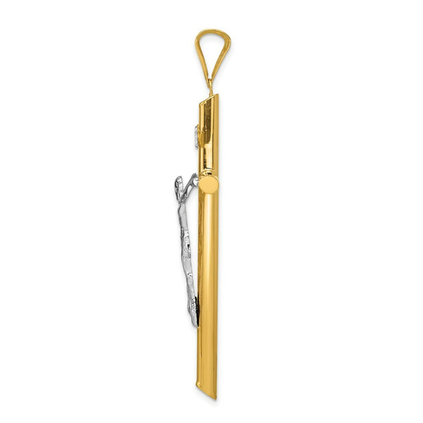 14k Two Tone Gold Polished 2 inch Crucifix Pendant
