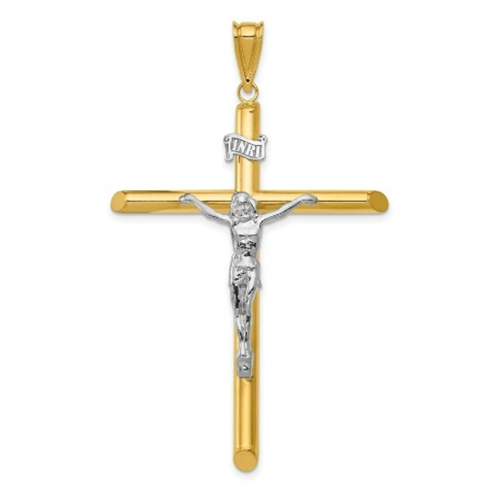 14k Two Tone Gold Polished 2 inch Crucifix Pendant