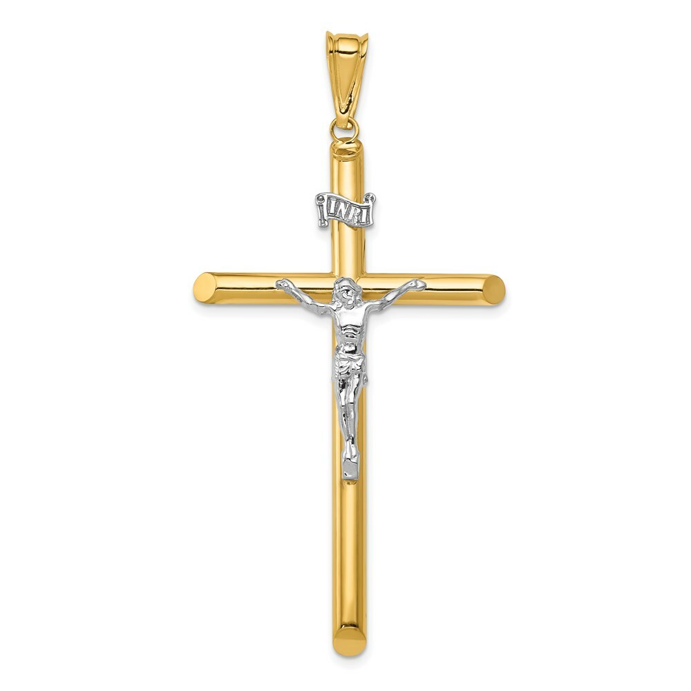 14k Two Tone Gold Polished Crucifix Pendant
