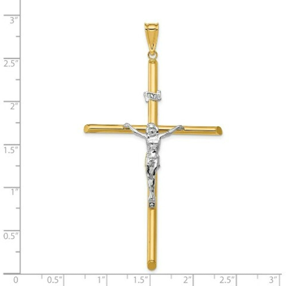 14k Two Tone Gold Polished Jesus 3 inch Crucifix Pendant