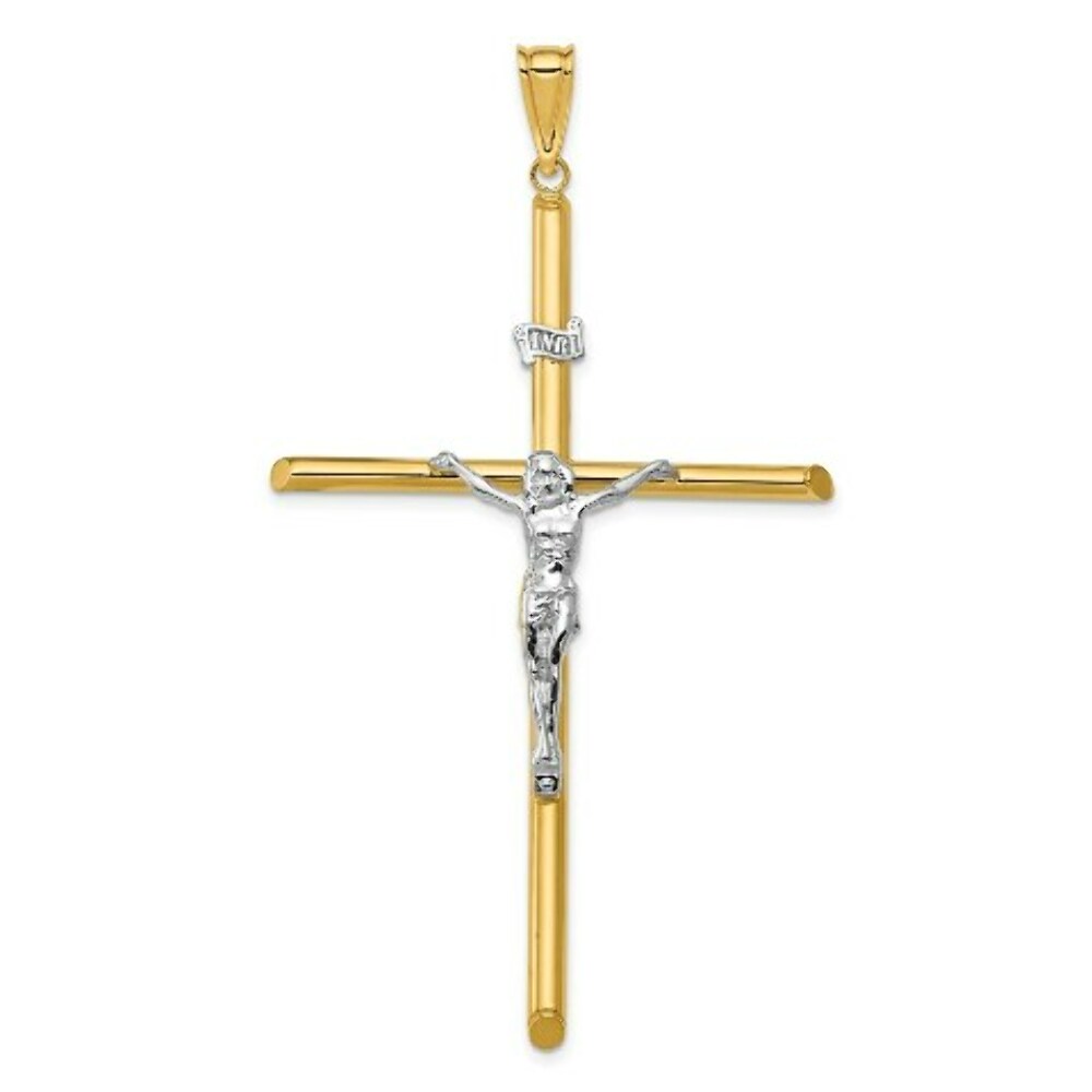 14k Two Tone Gold Polished Jesus 3 inch Crucifix Pendant