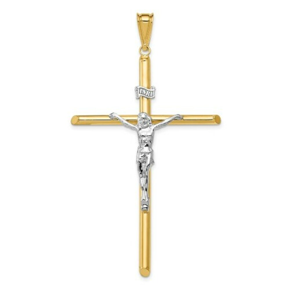 14k Two Tone Gold Polished Jesus Crucifix Pendant