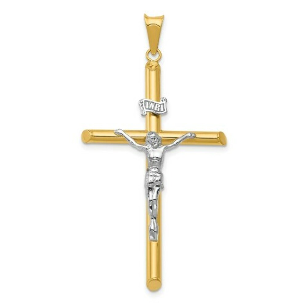 14k Two Tone Gold Polished Jesus Crucifix Pendant
