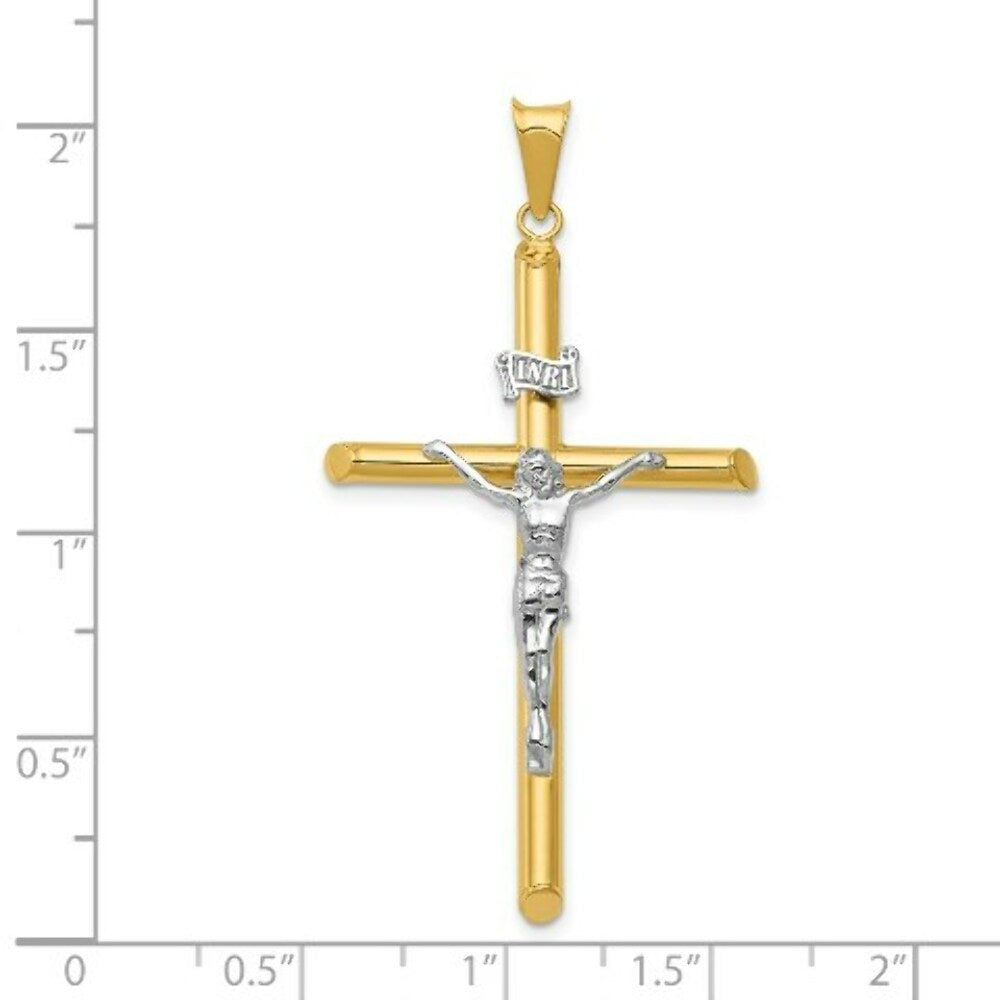 14k Two Tone Gold Polished Jesus Crucifix Pendant