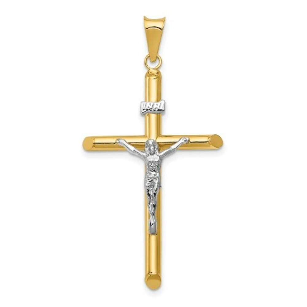 14k Two Tone Gold Polished Jesus Crucifix Pendant