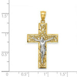 Load image into Gallery viewer, 14k Two Tone Gold Satin &amp; Polished Diamond-cut 32mm Crucifix with Vines Pendant
