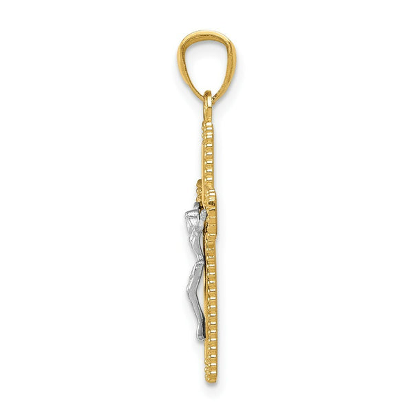 14k Two Tone Gold Polished Crucifix Pendant