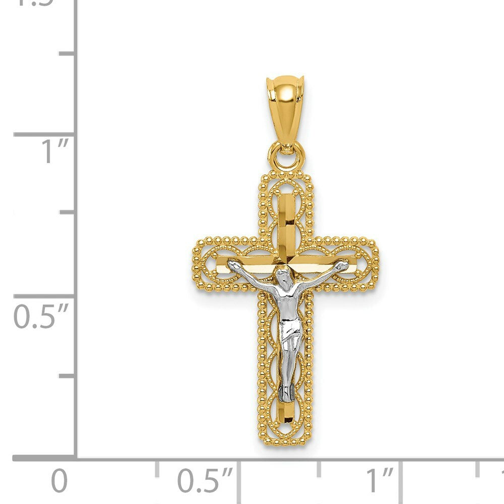 14k Two Tone Gold Polished Crucifix Pendant
