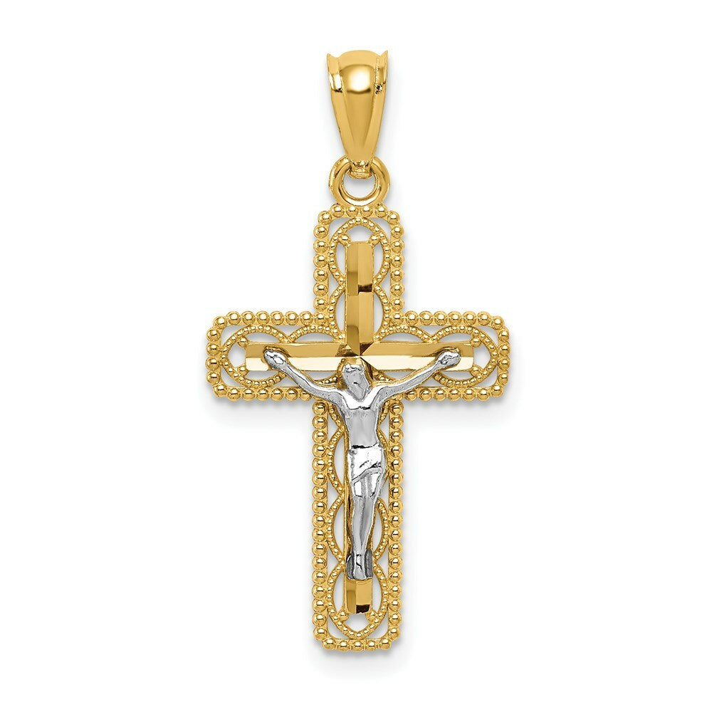 14k Two Tone Gold Polished Crucifix Pendant