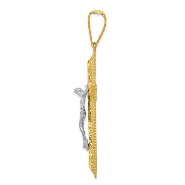 14k Two-tone Gold Diamond-cut 2 inch Crucifix Pendant